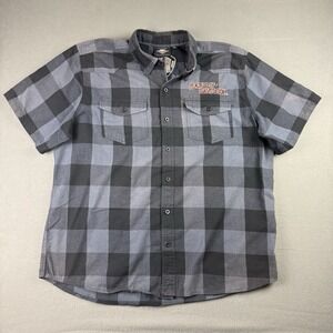 Harley-Davidson Shirt Mens 2XL XXL Buffalo Plaid Flannel Black Gray Embroidered